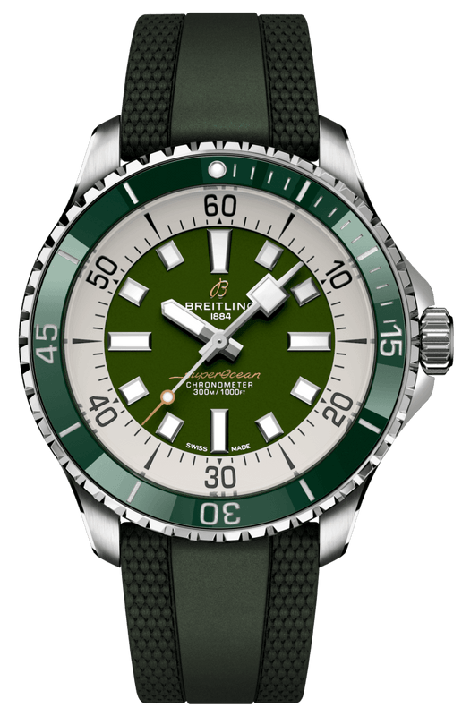 Buy Shop Breitling Superocean Automatic 44 Green Dial Green Rubber Strap Watch for Men - A17376A31L1S1 USA Online
