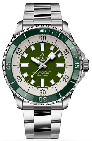 Buy Shop Breitling Superocean Automatic 44mm Navy Green Dial Green Rubber Strap Watch for Men - A17376A31L1A1 USA Online