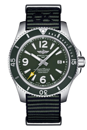 Buy Shop Breitling Superocean Automatic 44mm Outerknown Green Dial Green Nylon Strap Watch for Men - A17367A11L1W1 USA Online