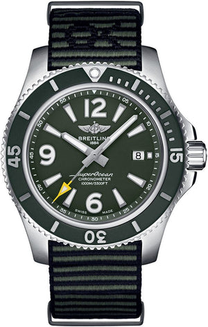 Buy Shop Breitling Superocean Automatic 44mm Outerknown Green Dial Green Nylon Strap Watch for Men - A17367A11L1W1 USA Online