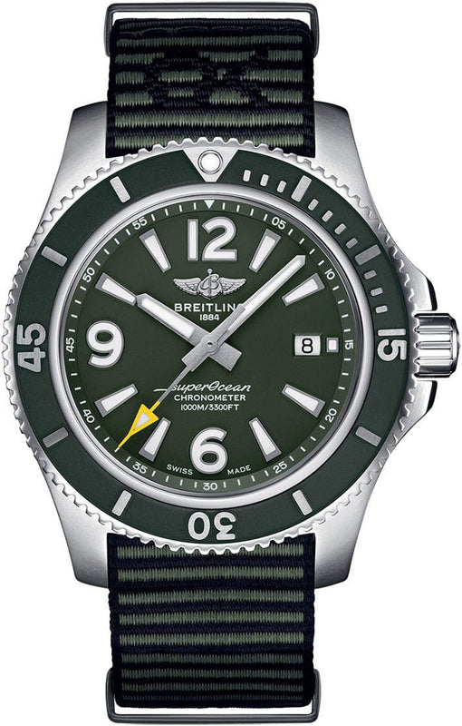Buy Shop Breitling Superocean Automatic 44mm Outerknown Green Dial Green Nylon Strap Watch for Men - A17367A11L1W1 USA Online