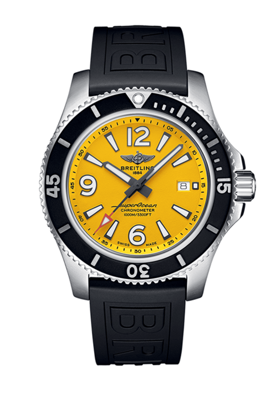 Buy Shop Breitling Superocean Automatic 44mm Yellow Dial Black Rubber Strap Watch for Men - A17367021I1S1 USA Online