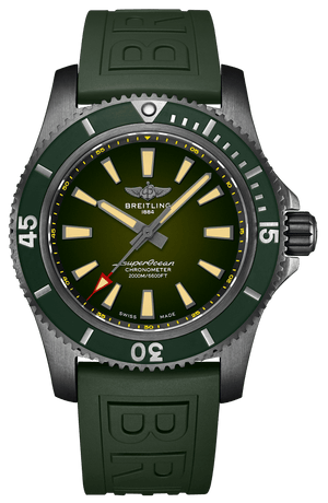 Breitling Superocean Automatic 46 Green Dial Green Rubber Strap Watch for Men - M173681A1L1S1