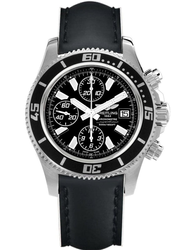 Buy Shop Breitling Superocean Chronograph II 44mm Automatic Black Dial Black Leather Strap Mens Watch - A1334102/BA84 USA Online