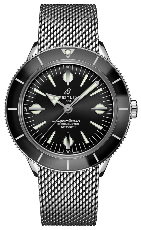 Buy Shop Breitling Superocean Heritage '57 Black Dial Silver Mesh Bracelet Watch for Men - A10370121B1A1 USA Online