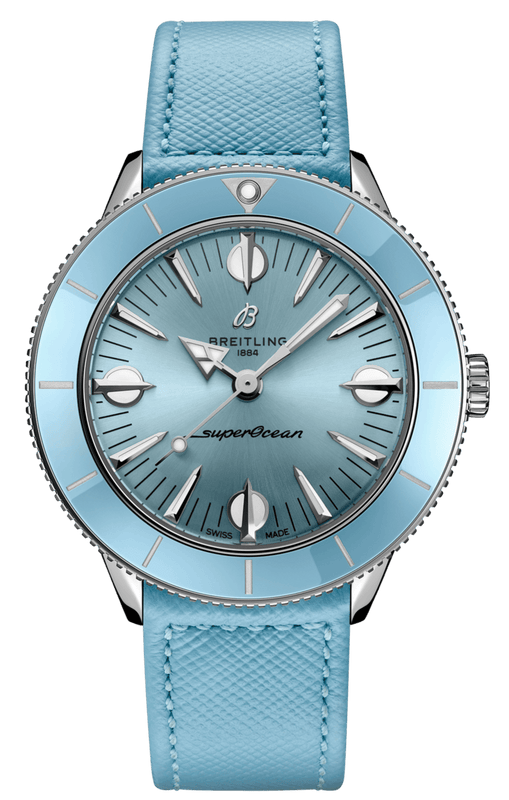 Buy Shop Breitling Superocean Heritage '57 Pastel Paradise Blue Dial Blue Leather Strap Watch for Women - A10340161C1X1 USA Online