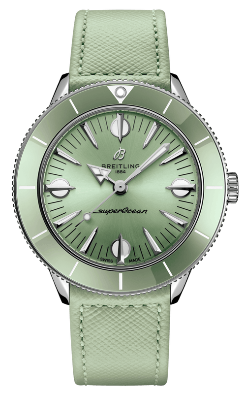 Buy Shop Breitling Superocean Heritage '57 Pastel Paradise Green Dial Green Leather Strap Watch for Women - A10340361L1X1 USA Online