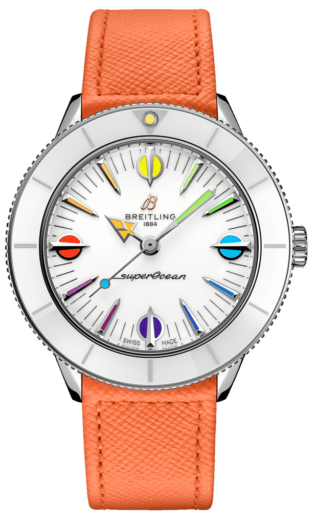 Buy Shop Breitling Superocean Heritage '57 Pastel Paradise White Dial Orange Leather Watch for Women - A10340A11A1X1 USA Online