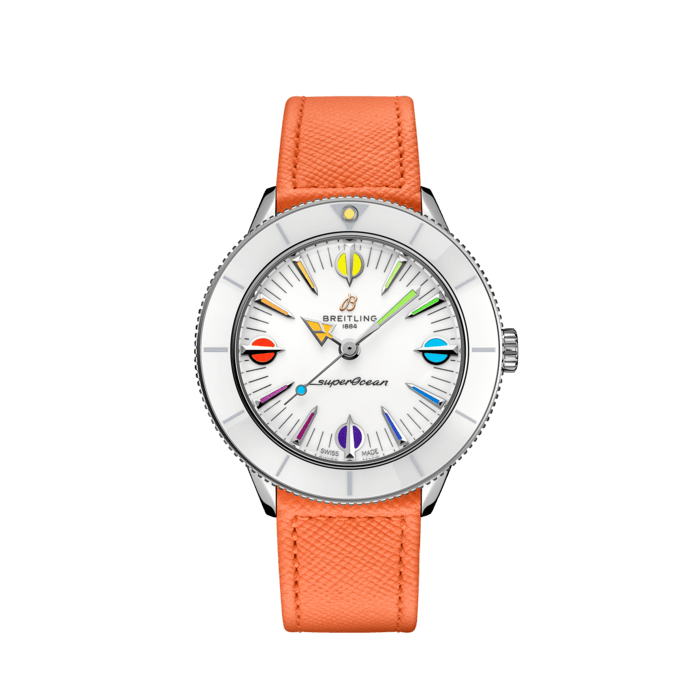 Buy Shop Breitling Superocean Heritage '57 Pastel Paradise White Dial Orange Leather Watch for Women - A10340A11A1X1 USA Online