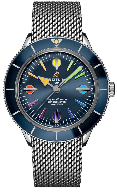 Buy Shop Breitling Superocean Heritage '57 Special Edition II Blue Dial Silver Mesh Bracelet Watch for Men - A103702A1C1A1 USA Online