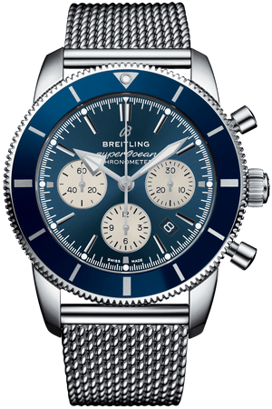 Buy Shop Breitling Superocean Heritage B01 Chronograph 44 Blue Dial Silver Mesh Bracelet Watch for Men - AB0162161C1A1 USA Online