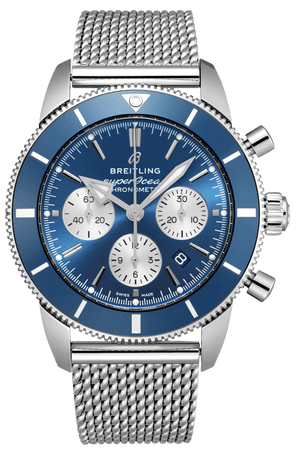 Buy Shop Breitling Superocean Heritage B01 Chronograph 44 Blue Dial Silver Mesh Bracelet Watch for Men - AB0162161C1A1 USA Online