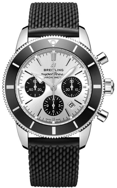 Buy Shop Breitling Superocean Heritage B01 Chronograph 44 Silver Dial Black Mesh Bracelet Watch for Men - AB0162121G1S1 USA Online