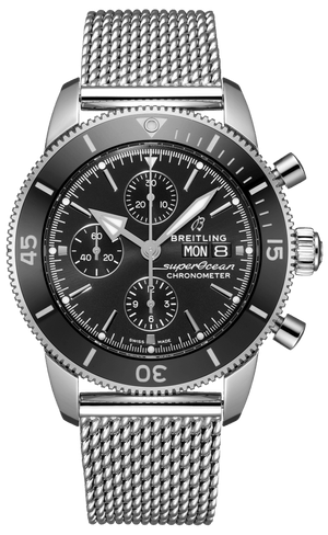 Buy Shop Breitling Superocean Heritage Chronograph 44 Black Dial Silver Mesh Bracelet Watch for Men - A13313121B1A1 USA Online