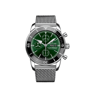 Buy Shop Breitling Superocean Heritage Chronograph 44 Green Dial Silver Mesh Bracelet Watch for Men - A13313121L1A1 USA Online