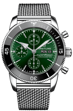 Buy Shop Breitling Superocean Heritage Chronograph 44 Green Dial Silver Mesh Bracelet Watch for Men - A13313121L1A1 USA Online