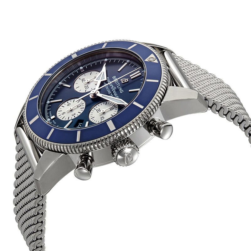 Buy Shop Breitling Superocean Heritage B01 Chronograph 44 Blue Dial Silver Mesh Bracelet Watch for Men - AB0162161C1A1 USA Online