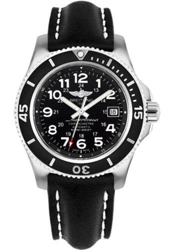 Buy Shop Breitling Superocean II 42mm Black Leather Strap Mens Watch - A17365C9 USA Online