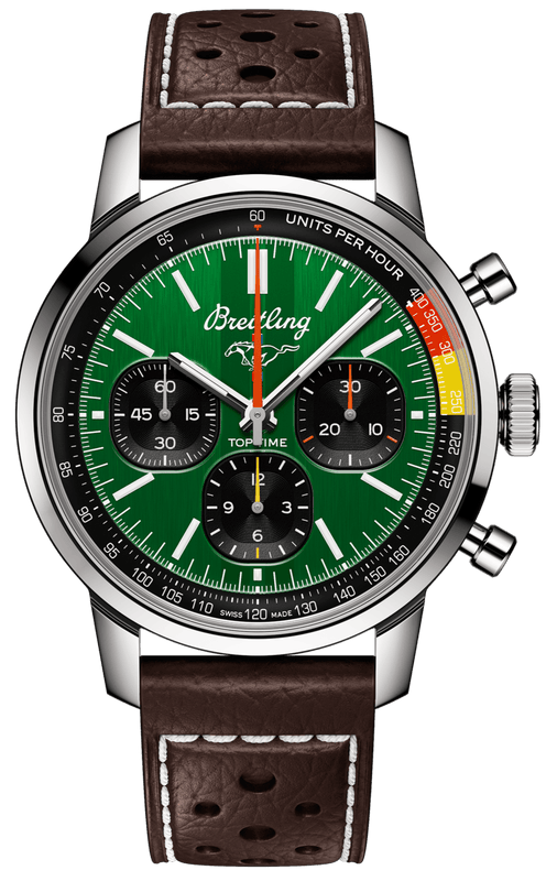 Buy Shop Breitling Top Time B01 Ford Mustang Green Dial Brown Leather Strap Watch for Men - AB01762A1L1X1 USA Online