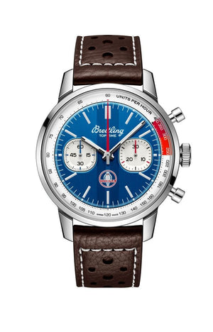 Buy Shop Breitling Top Time B01 Shelby Cobra Blue Dial Brown Leather Strap Watch for Men - AB01763A1C1X1 USA Online