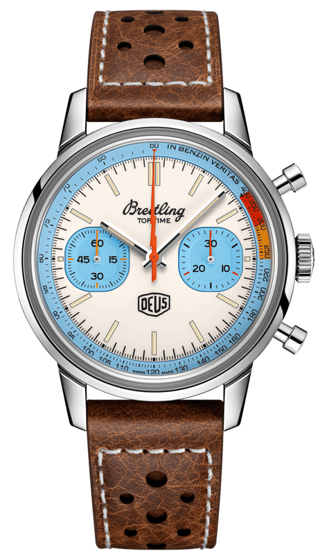 Buy Shop Breitling Top Time Deus Limited Edition White Dial Brown Leather Strap Watch for Men - A233112A1A1X1 USA Online