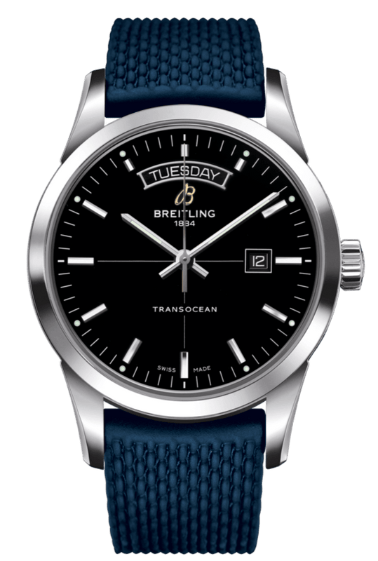 Buy Shop Breitling Transocean Day & Date 42mm Automatic Black Dial Blue Mesh Bracelet Mens Watch - A4531012/BB69/280S/ A20S.1 USA Online
