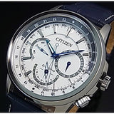 Citizen Eco Drive Calendrier White Dial Blue Leather Strap Watch For Men - BU2020-11A