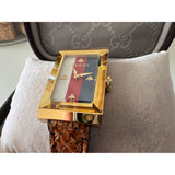 Buy Shop Gucci G-Frame Mother of Pearl Dial Brown Leather Snakeskin Strap Watch For Women - YA147402 USA Online