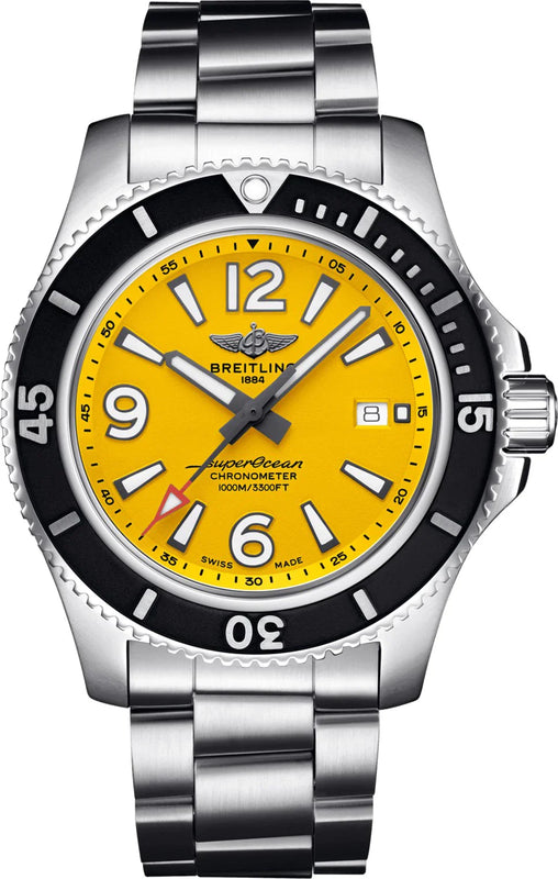Buy Shop Breitling Superocean Automatic 44mm Yellow Dial Silver Steel Strap Watch for Men - A17375211/1A1 USA Online