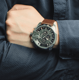 Buy Shop Diesel Mega Chief Chronograph Black Dial Brown Leather Strap Watch For Men - DZ4290 USA Online