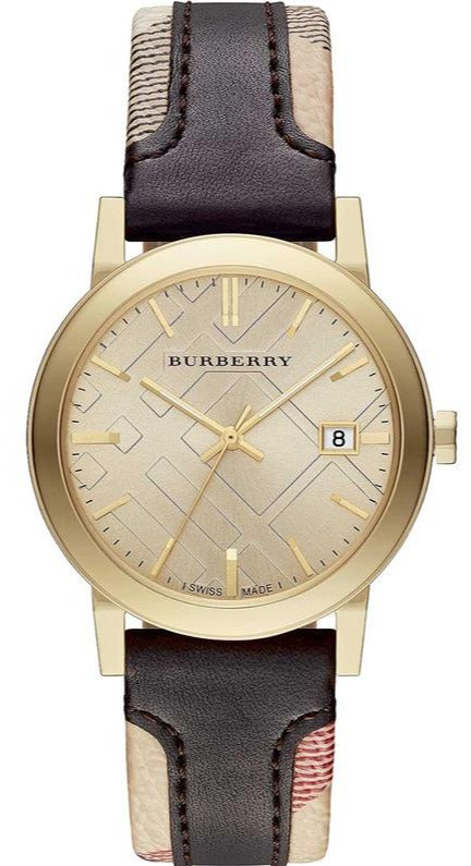 Buy Shop Burberry The City Gold Dial Black Leather Strap Watch for Men - BU9032 USA Online