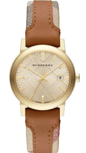 Burberry The City Gold Dial Brown Leather Strap Watch for Women - BU9133