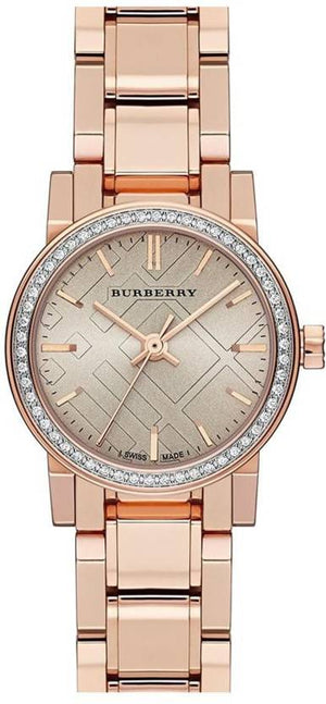 Burberry The City Diamonds Rose Dial Rose Gold Steel Strap Watch for Women - BU9225