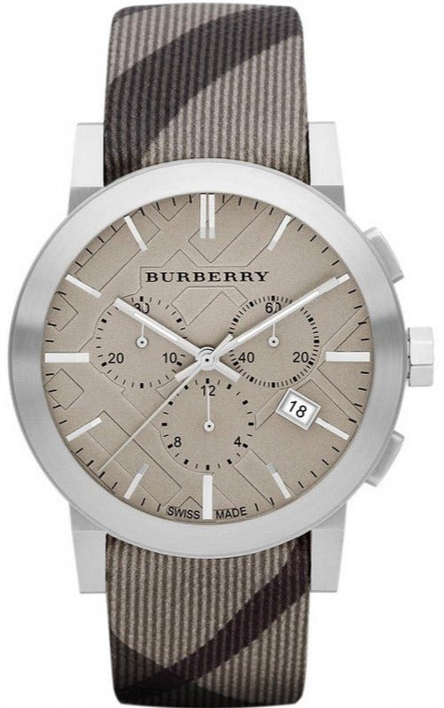 Buy Shop Burberry The City Smoke Dial Checked Brown Leather Strap Watch for Men - BU9358 USA Online