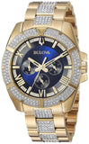 Bulova Crystal Collection Blue Dial Gold Steel Strap Watch for Men - 98C128