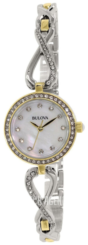 Buy Shop Bulova Analog Crystals Mother of Pearl Dial Silver Steel Strap Watch for Women - 98X109 USA Online