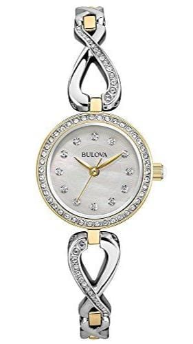 Buy Shop Bulova Analog Crystals Mother of Pearl Dial Silver Steel Strap Watch for Women - 98X109 USA Online
