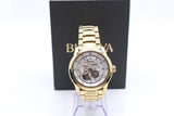Buy Shop Bulova BVA Skeleton Silver Dial Gold Steel Strap Watch for Men - 97A108 USA Online