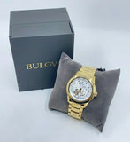 Buy Shop Bulova BVA Skeleton Silver Dial Gold Steel Strap Watch for Men - 97A108 USA Online
