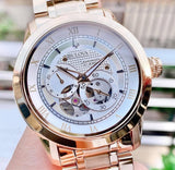 Buy Shop Bulova BVA Skeleton Silver Dial Gold Steel Strap Watch for Men - 97A108 USA Online