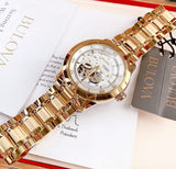 Buy Shop Bulova BVA Skeleton Silver Dial Gold Steel Strap Watch for Men - 97A108 USA Online