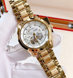 Buy Shop Bulova BVA Skeleton Silver Dial Gold Steel Strap Watch for Men - 97A108 USA Online