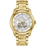 Buy Shop Bulova BVA Skeleton Silver Dial Gold Steel Strap Watch for Men - 97A108 USA Online