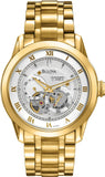 Buy Shop Bulova BVA Skeleton Silver Dial Gold Steel Strap Watch for Men - 97A108 USA Online
