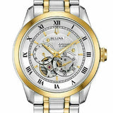 Buy Shop Bulova BVA Skeleton Silver Dial Two Tone Steel Strap Watch for Men - 98A123 USA Online
