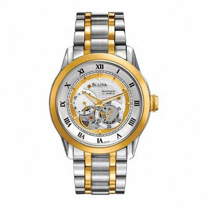 Buy Shop Bulova BVA Skeleton Silver Dial Two Tone Steel Strap Watch for Men - 98A123 USA Online