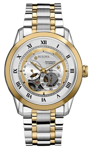 Buy Shop Bulova BVA Skeleton Silver Dial Two Tone Steel Strap Watch for Men - 98A123 USA Online