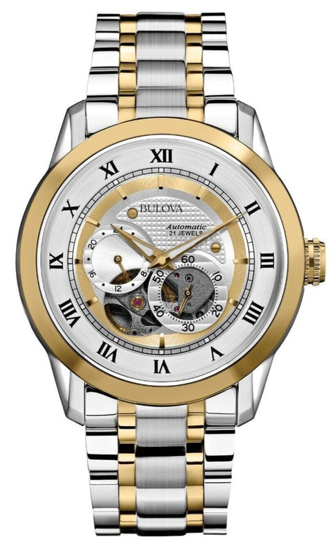 Buy Shop Bulova BVA Skeleton Silver Dial Two Tone Steel Strap Watch for Men - 98A123 USA Online