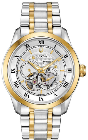 Buy Shop Bulova BVA Skeleton Silver Dial Two Tone Steel Strap Watch for Men - 98A230 USA Online