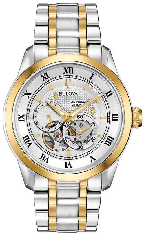 Buy Shop Bulova BVA Skeleton Silver Dial Two Tone Steel Strap Watch for Men - 98A230 USA Online